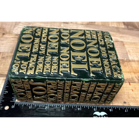 Green & Gold Decorative Holiday Candle With Embossed Text "Joy Peace Noel" - Picture 7 of 7